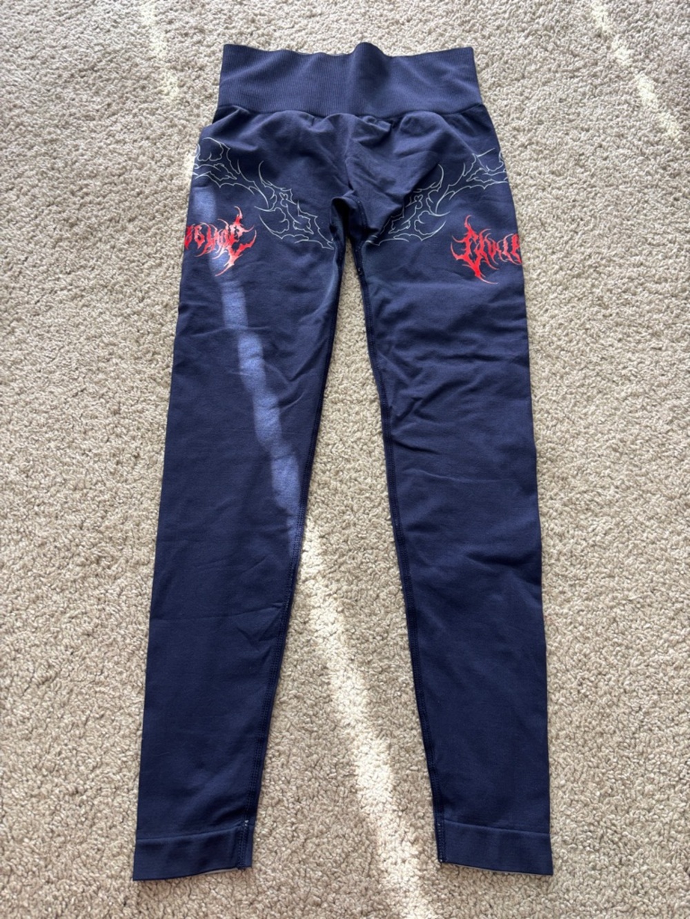 Civil Regime Navy Blue Graphic High-Waist Leggings with Red Detail